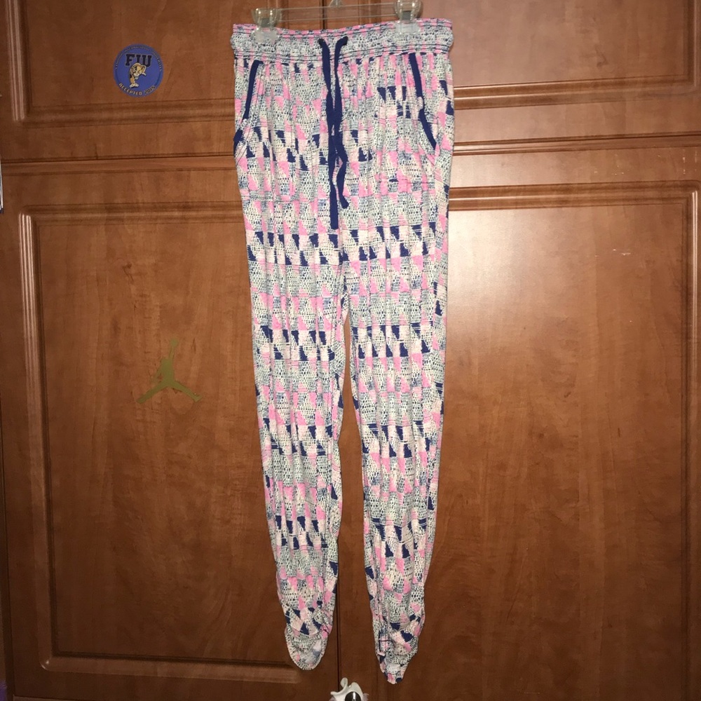 Blue & Pink Elastic Waist Pants